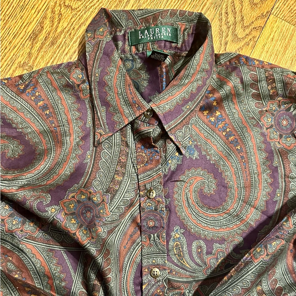 Vintage Ralph Lauren Button Down Classic Timeless Paisley Old Money - Petite L